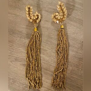 Pakistani cuff style long tussel earrings in bronze color